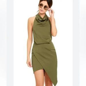 🆕ELLIATT Camo Asymmetric Satin Halter Dress Khaki Green Large 8
